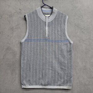 Tommy Bahama‎ Gray Herringbone Sweater Vest Mens Sz M Quarter Zip Casual Preppy